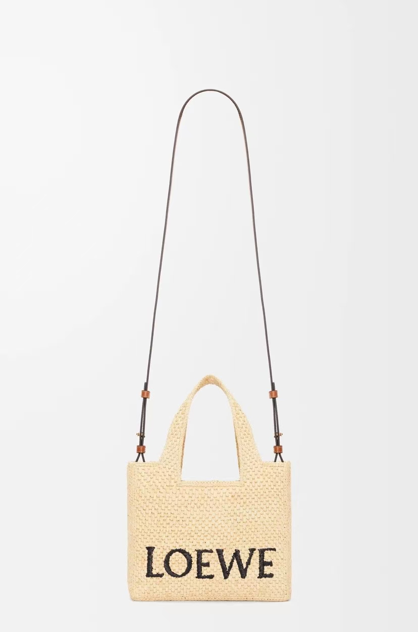 LOEWE Mini Tote Bag - Natural Raffia, Font Logo & Summer Style