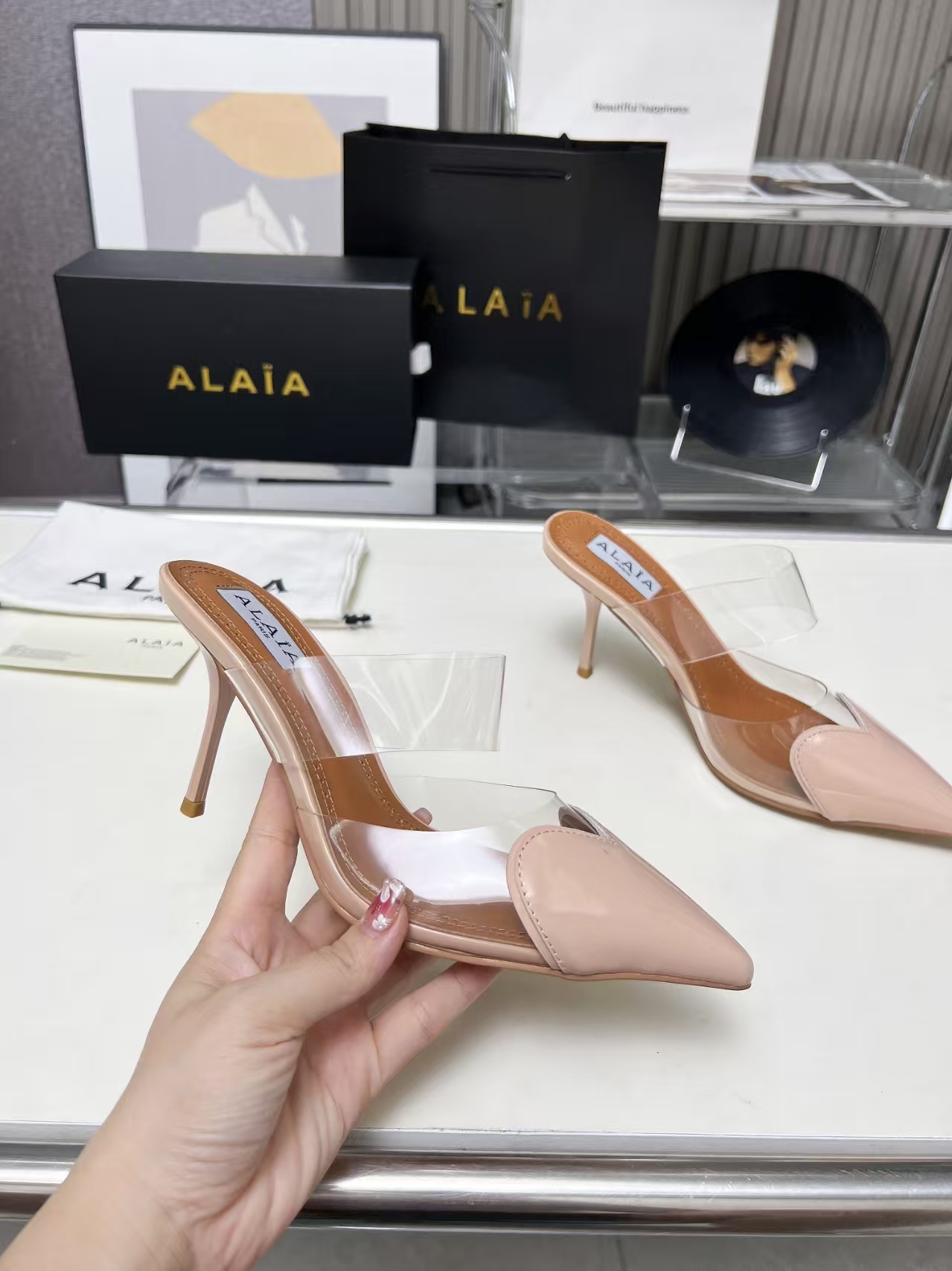 Alaïa Khaki Clear 9cm Pump Sandals | Sculptural Stiletto Heel Shoes