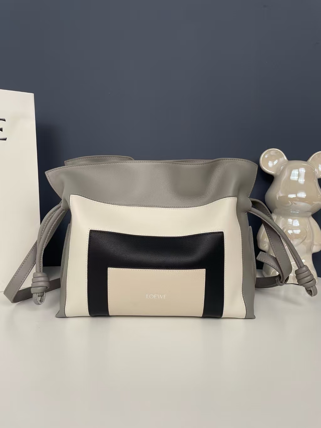 LOEWE Flamenco Clutch - Medium, Pleated Nappa Leather in Gradient Grey