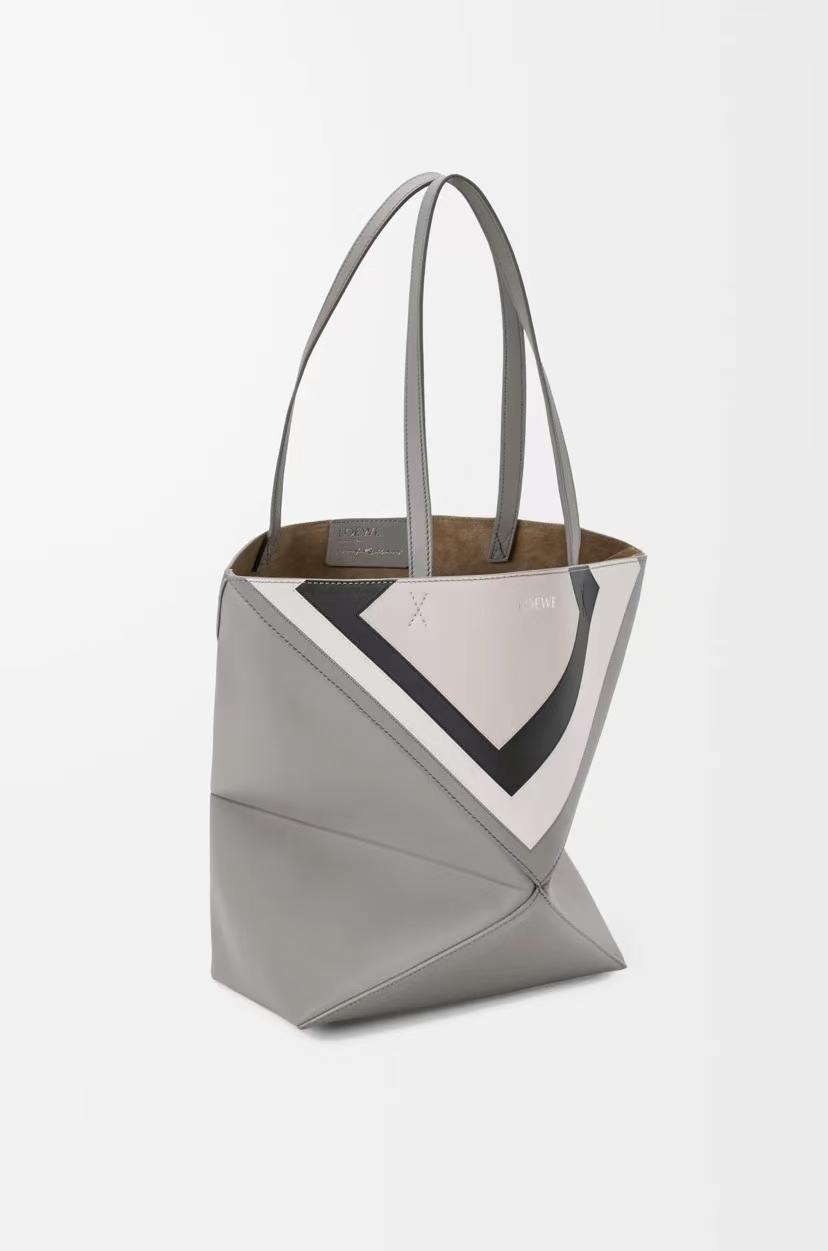 LOEWE Foldable Puzzle Bag - Medium, Grey & Light Spirit Grey Nappa Leather