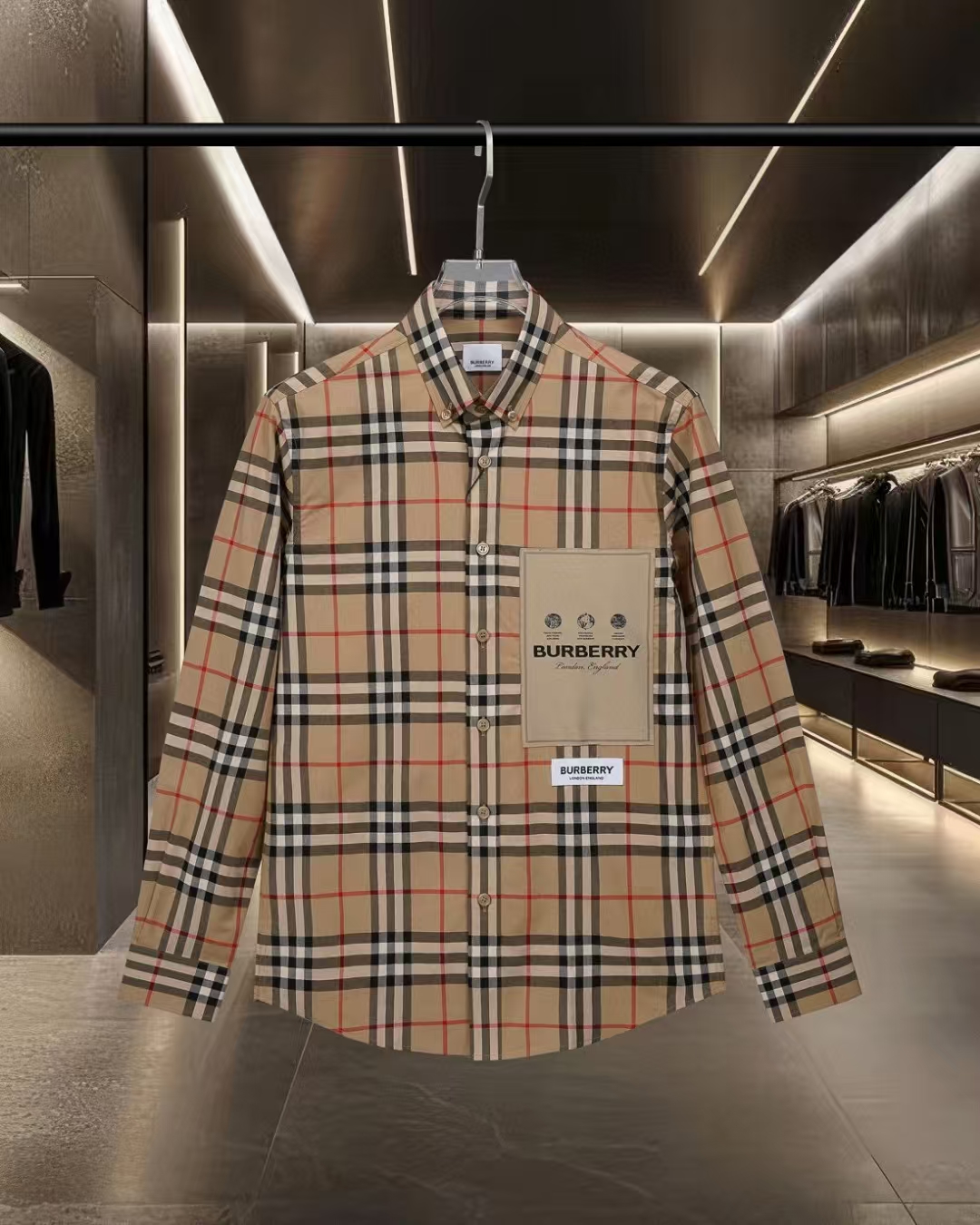 urberry Check Shirt with Label Appliqué Detail