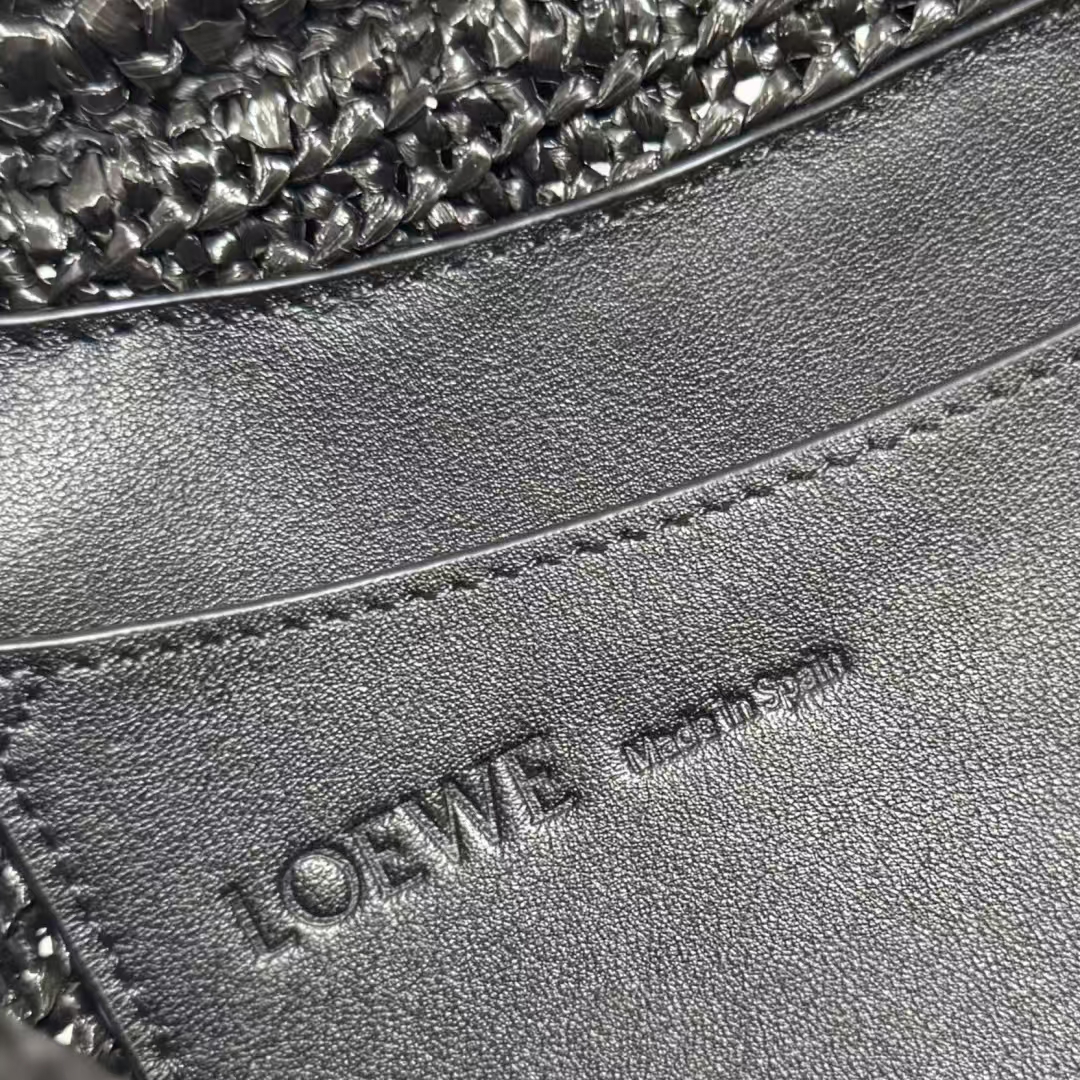 LOEWE Ola Bag - Medium, Woven Black Raffia & Cowhide Trim