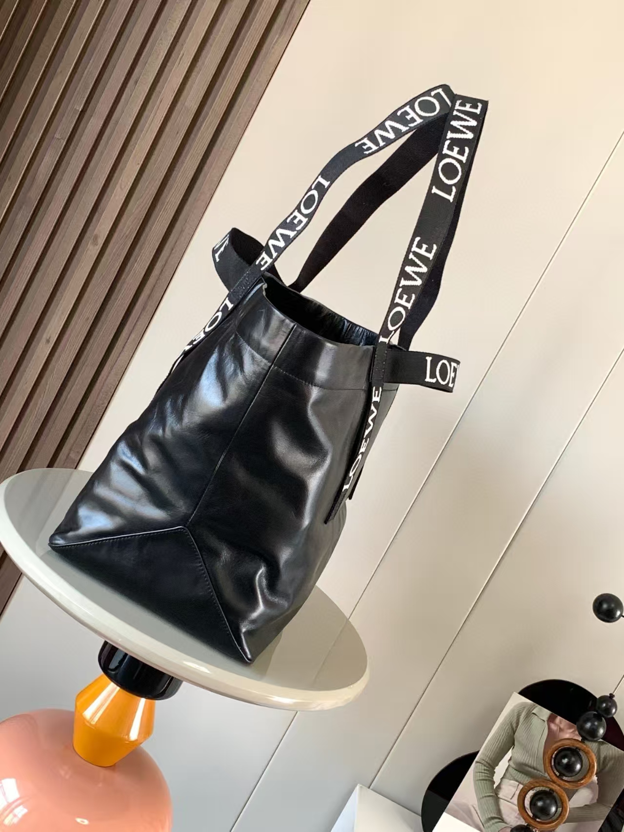 LOEWE Shopper Bag - Black Papier-mâché, Cowhide Trim, Foldable Design
