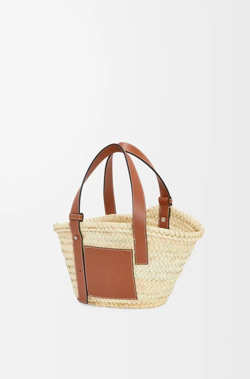 LOEWE Small Basket Bag - Woven Palm Leaf, Cowhide Trim, Natural/Tan