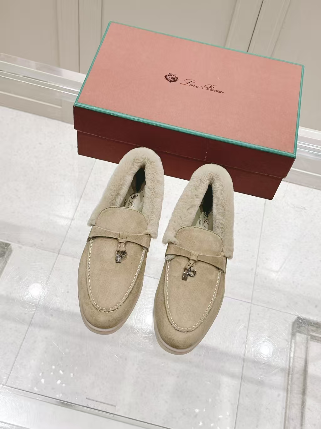 Loro Piana Shearling Loafer in Light Khaki