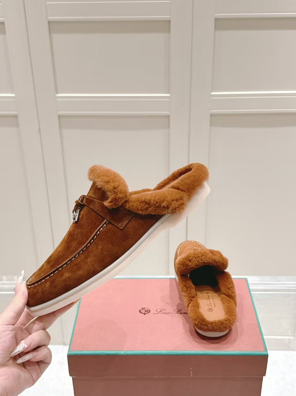 Loro Piana Espresso Brown Shearling Loafer Mule | Backless Luxury Slipper