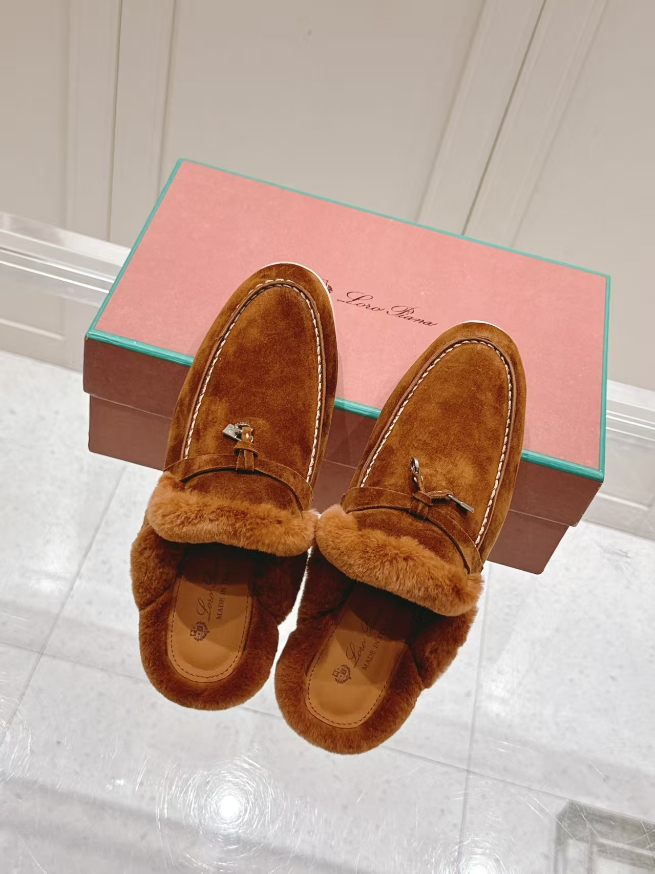 Loro Piana Espresso Brown Shearling Loafer Mule | Backless Luxury Slipper