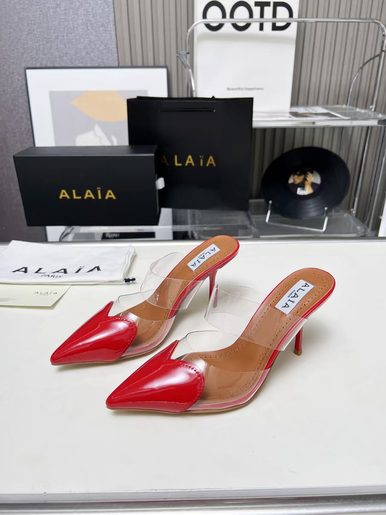 Alaïa Red Clear 9cm Stiletto Heeled Sandal | Transparent Pointed-Toe Evening Pump