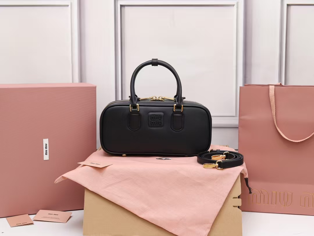 Black Arcadie Leather Bowling Bag