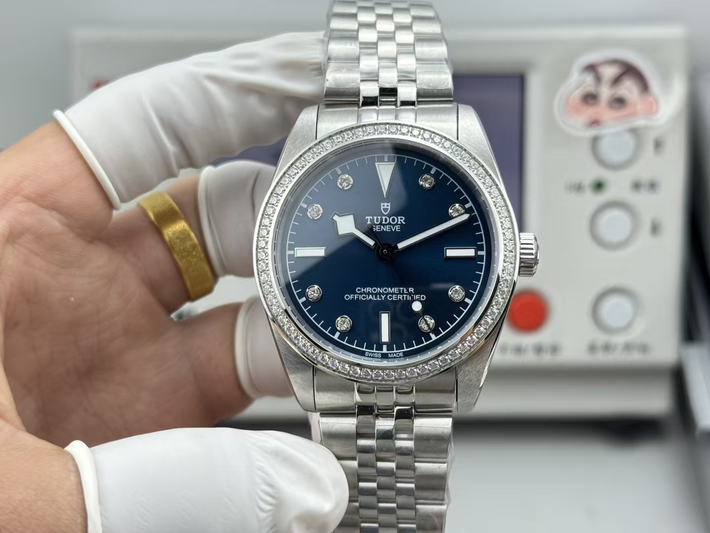 Tudor Black Bay 41mm Watch - Swarovski Crystal, Steel & Gold Bracelet