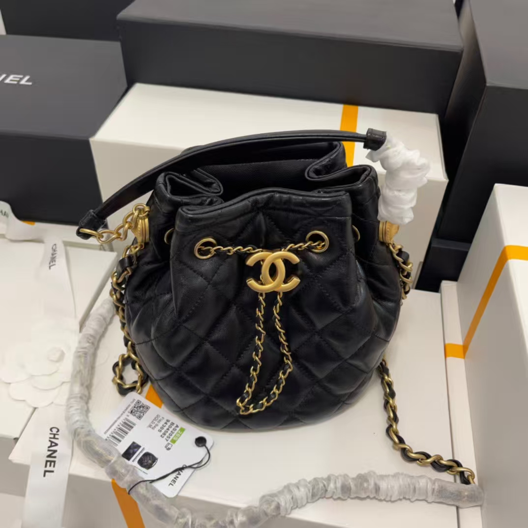CHANEL Classic Quilted Bucket Bag with Coin Charm and Handle