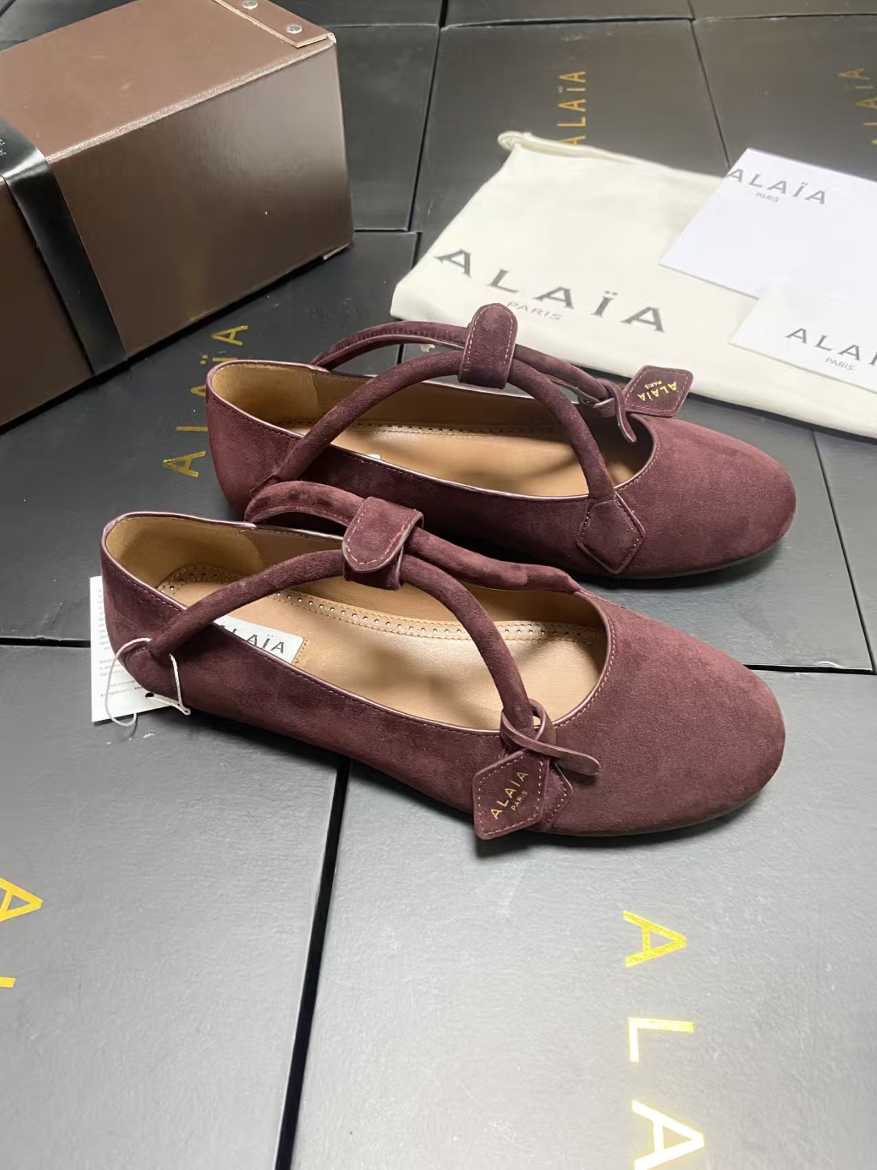 Alaïa Burgundy Ballet Flats | Signature Gathered-Toe Slip-Ons