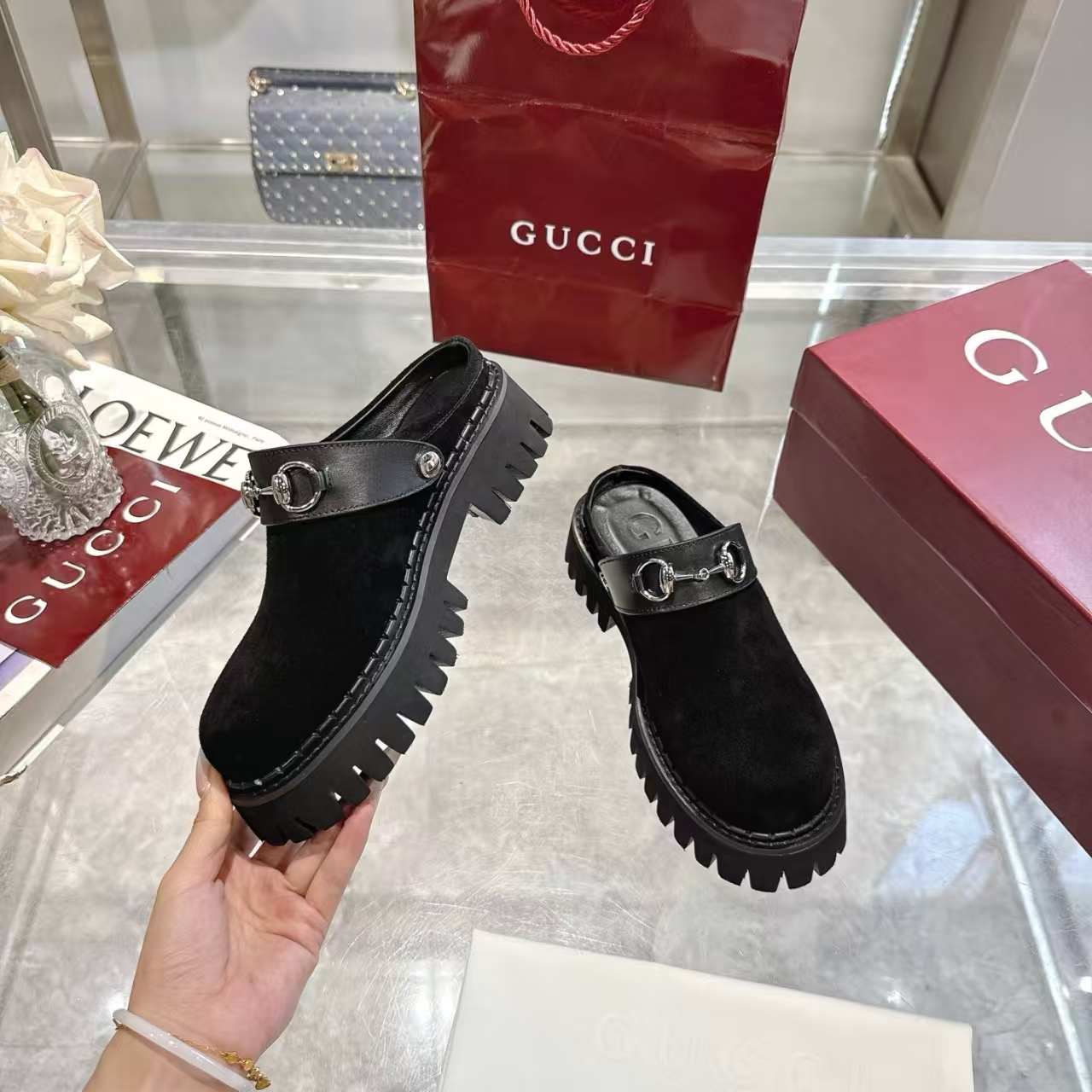 Gucci Horsebit Women's Black Suede Mule | Slip-On Leather Loafers