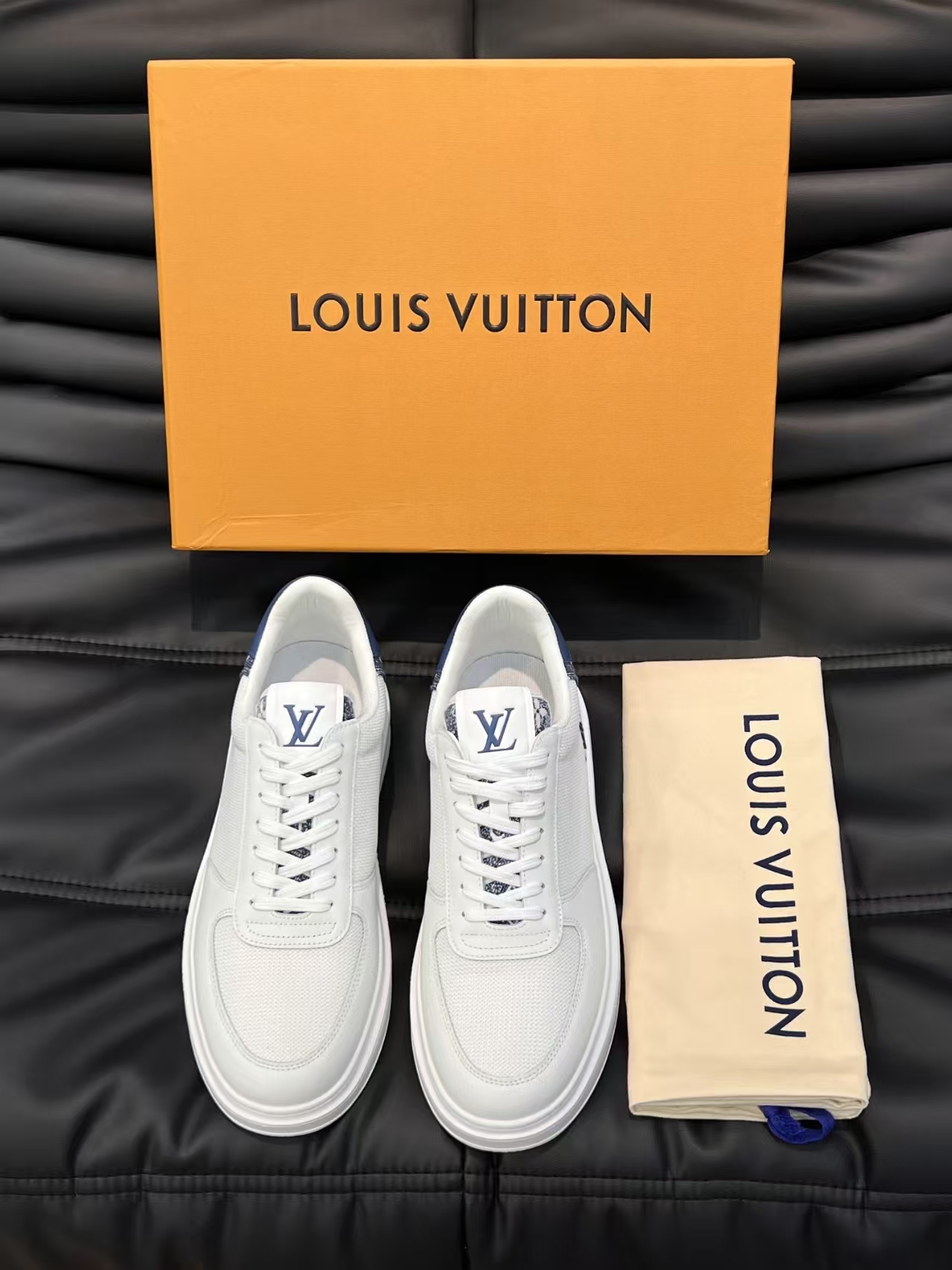 Louis Vuitton White & Blue Men's Classic Trainer | Two-Tone Monogram Sneaker