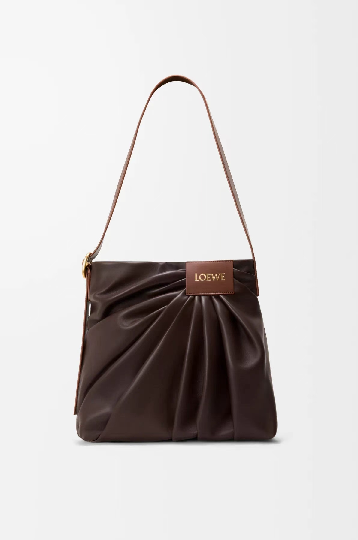 LOEWE Draped Shoulder Bag - Brownie Dark Brown, Soft Nappa Sheepskin