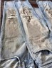 Men mud dyeing destroy wash make old jeans straight wide leg broken hole beggar