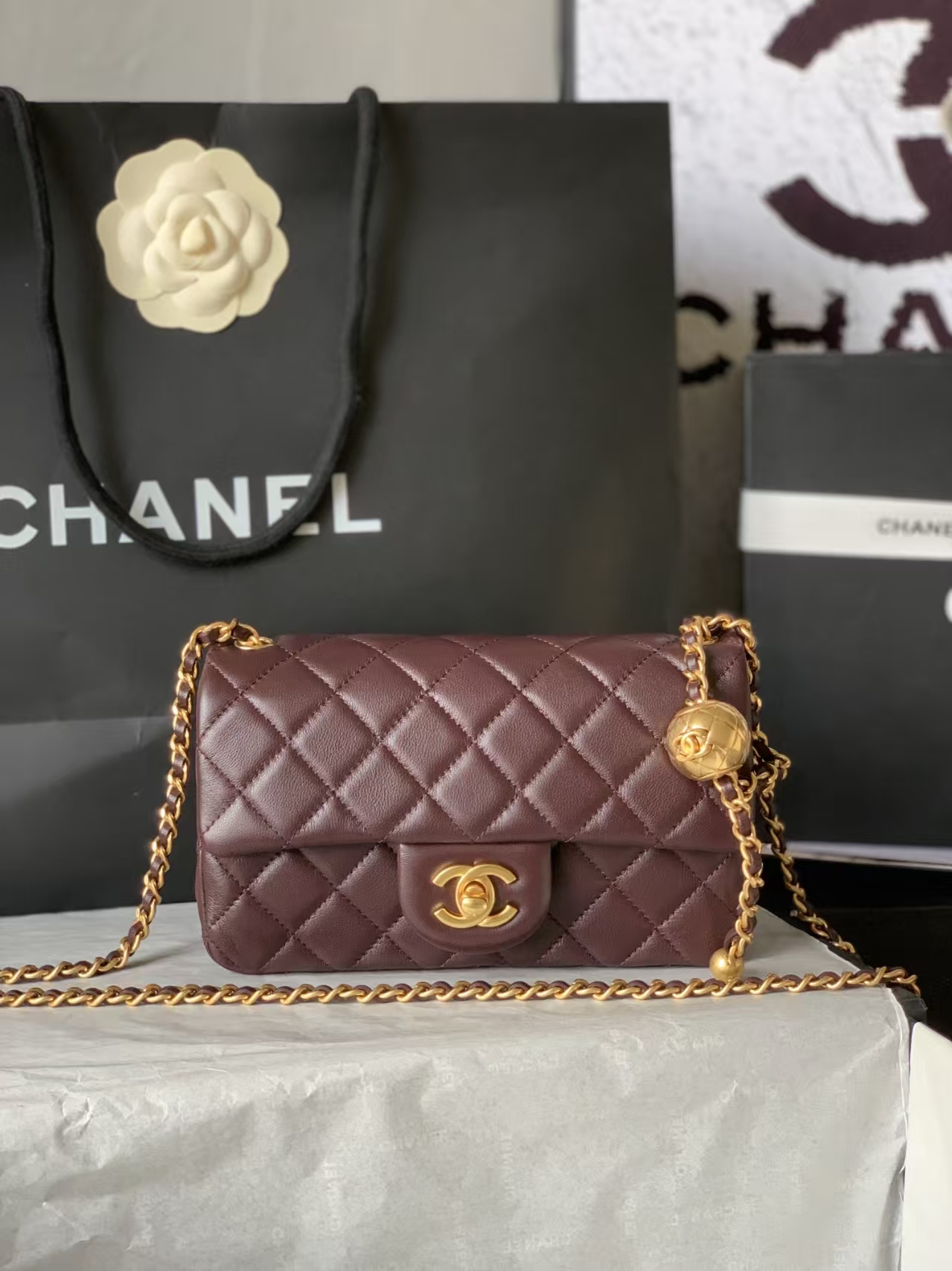 CHANEL Classic Flap Bag with Pearl Chain