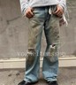 Men mud dyeing destroy wash make old jeans straight wide leg broken hole beggar