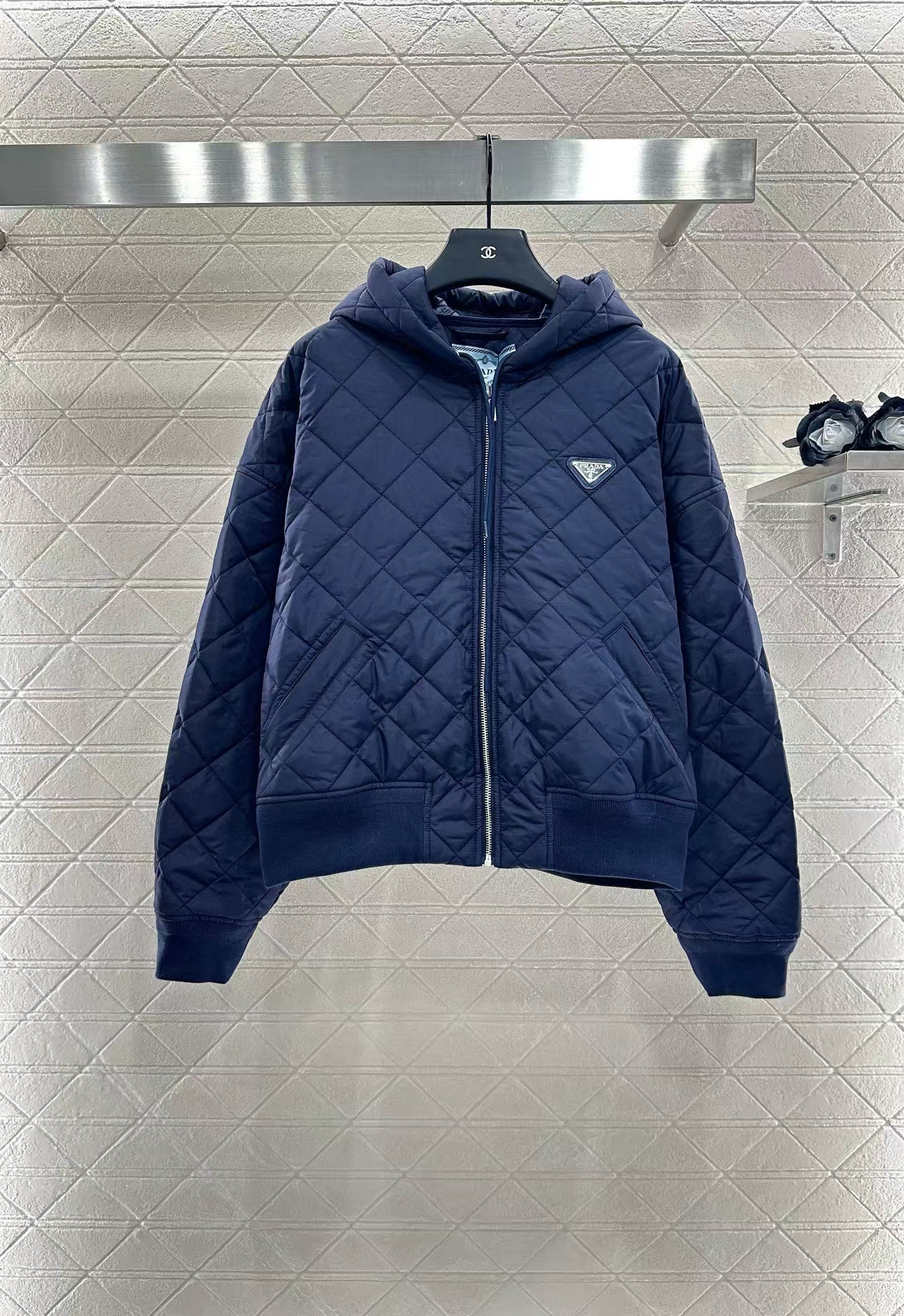 Prada Re-Nylon Hooded Jacket - Royal Blue, Short, Velvet Trim