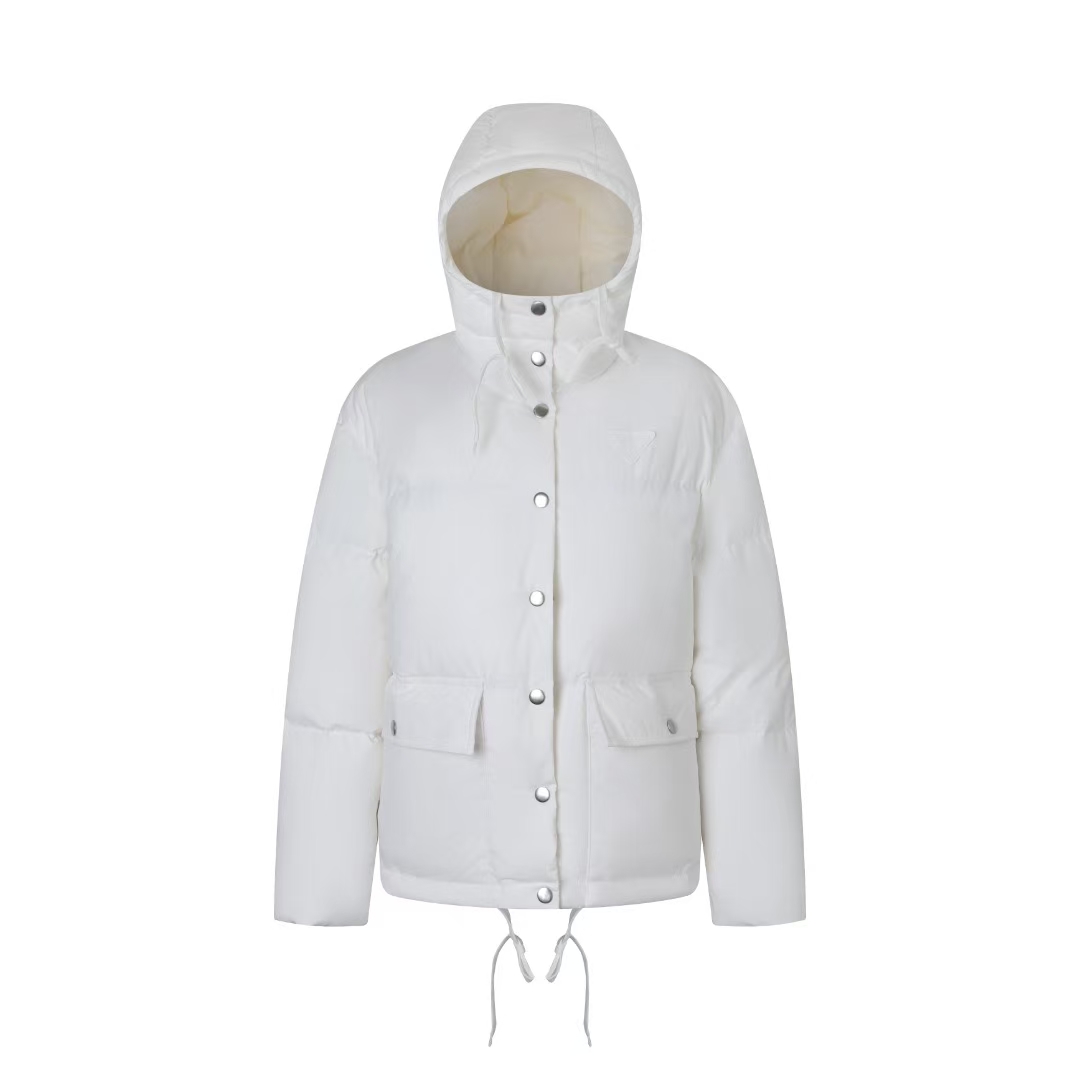 Prada White Mid-Weight Down Jacket - Men‘s/Women’s, Hooded Wrap Design