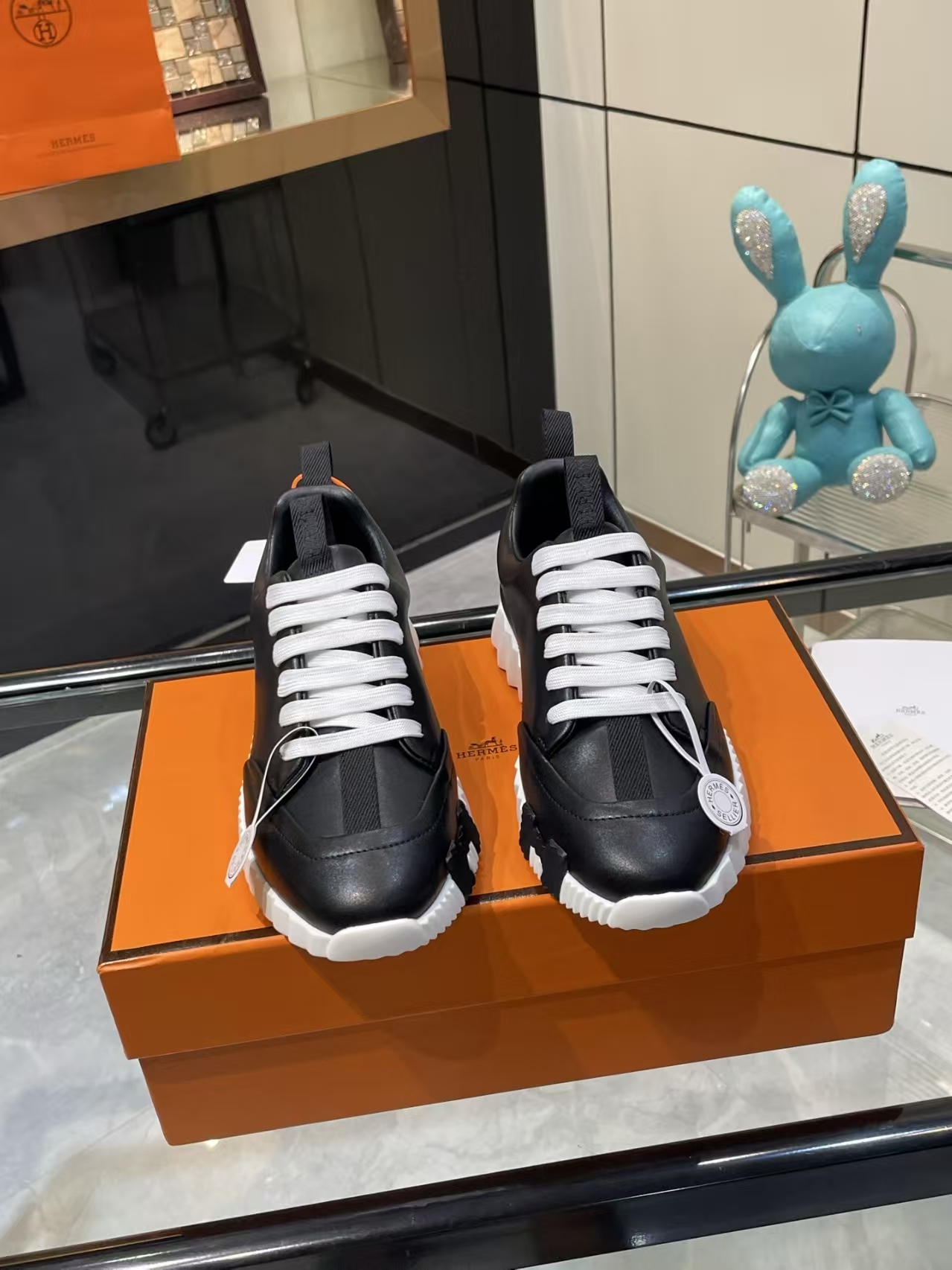 Hermès Sellier Imported Lambskin Black Leather Casual Sport Shoe