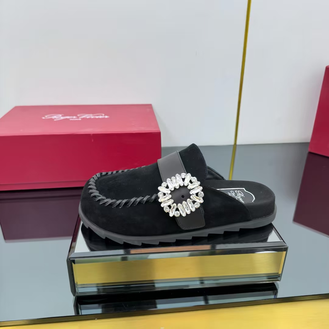 Roger Vivier Black Suede Birken Flat