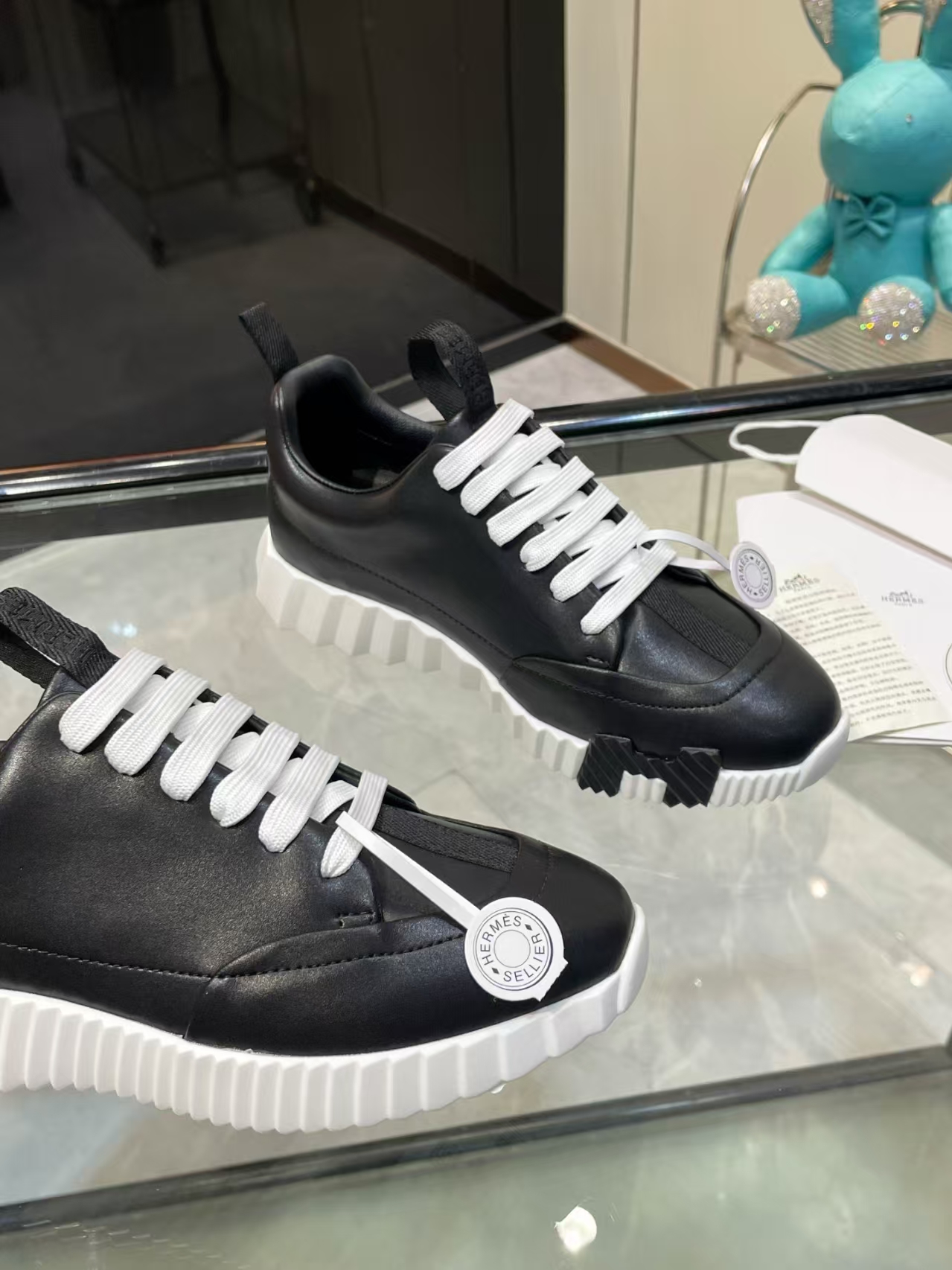 Hermès Sellier Imported Lambskin Black Leather Casual Sport Shoe