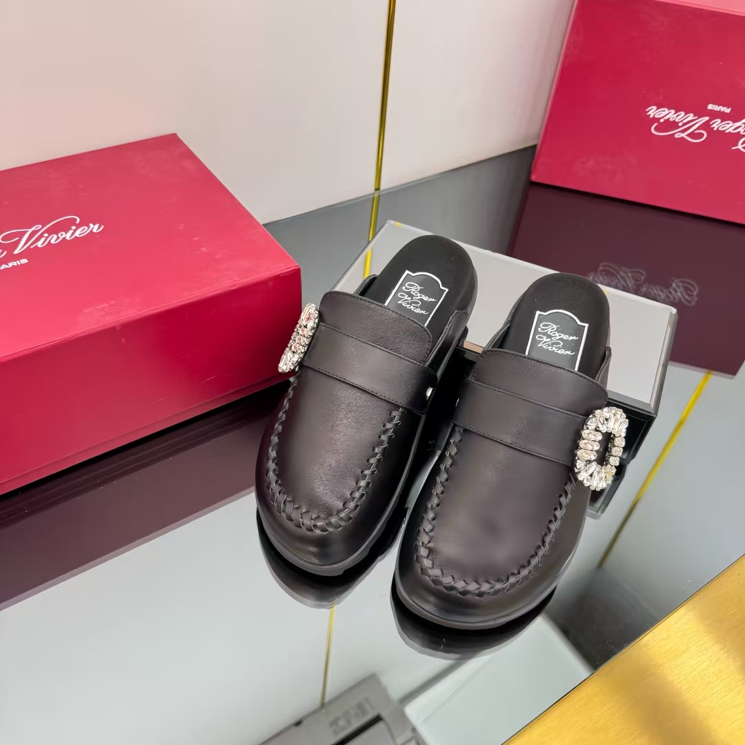 Roger Vivier Black Calfskin Birken Flat