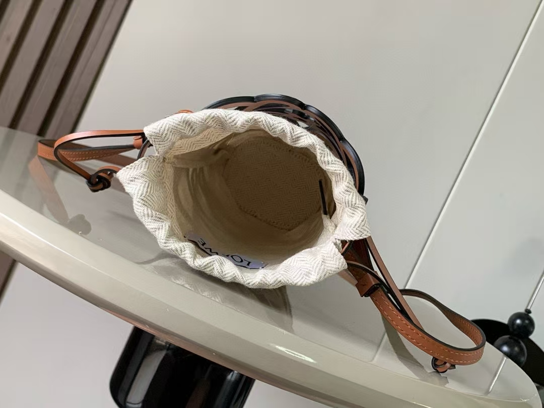 LOEWE Anagram Punchout Bucket Bag in Calfskin and Canvas