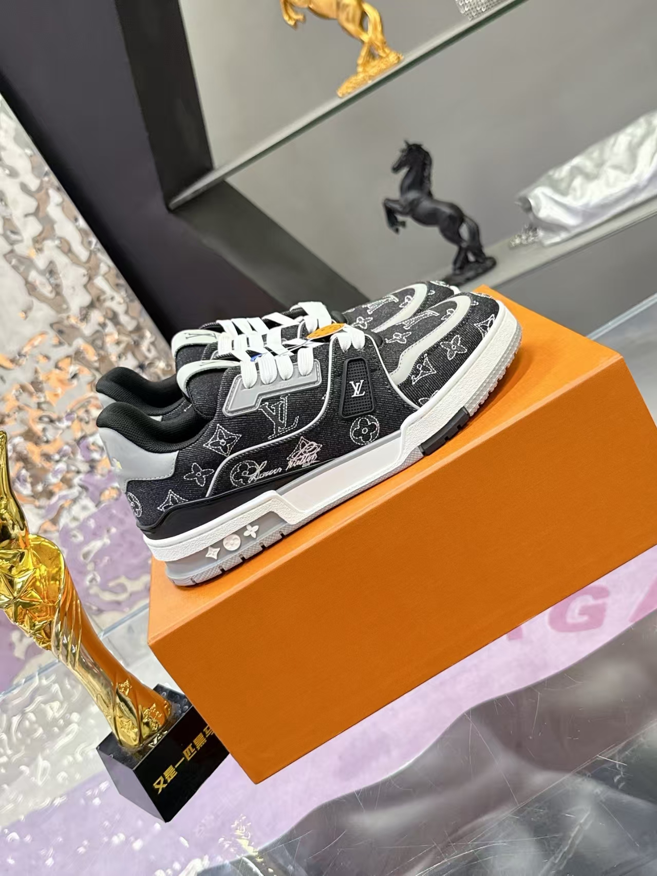 Louis Vuitton Trainer Low Sneaker in Black | Hook-and-Loop Strap Casual Sport Shoe