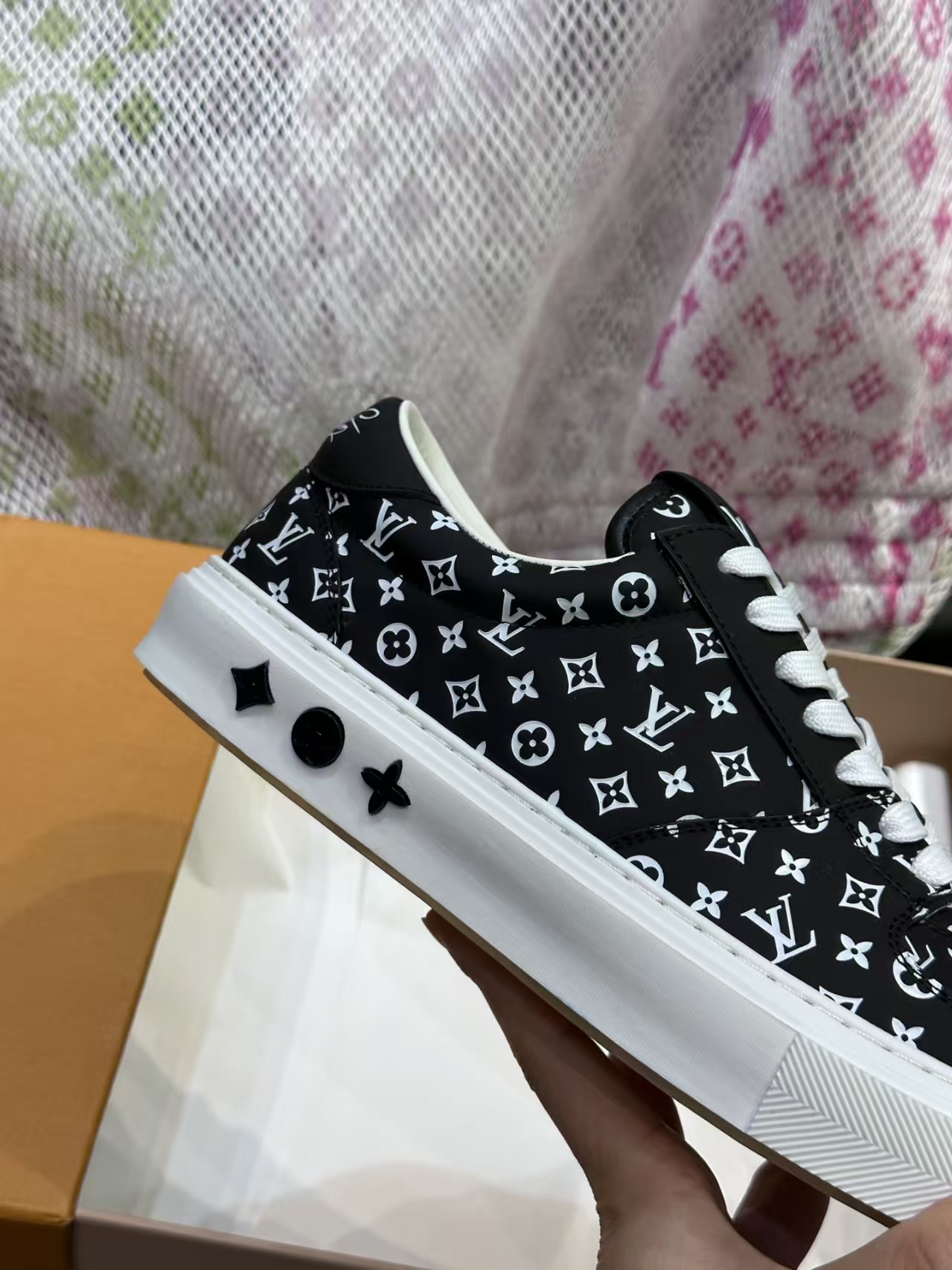 Louis Vuitton Monogram Men's Black & White Casual Sneaker | Leather Athletic Shoe