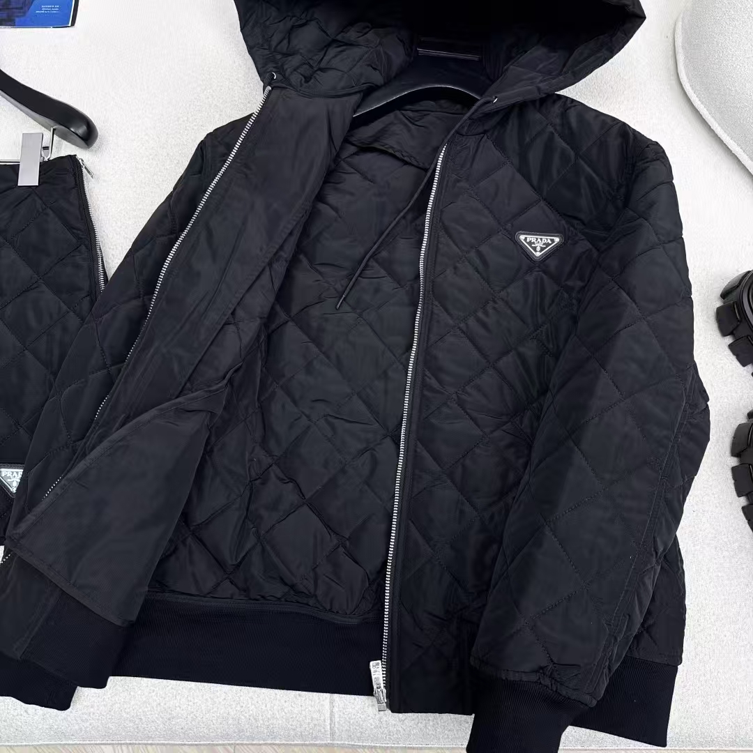 Prada Lightweight Quilted Re-Nylon Jacket in Blue - Hooded, Oversized Fit