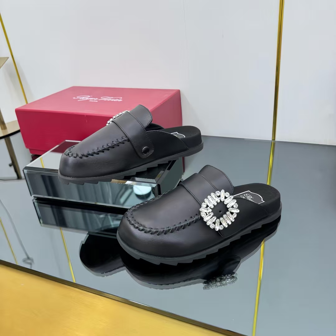 Roger Vivier Black Calfskin Birken Flat