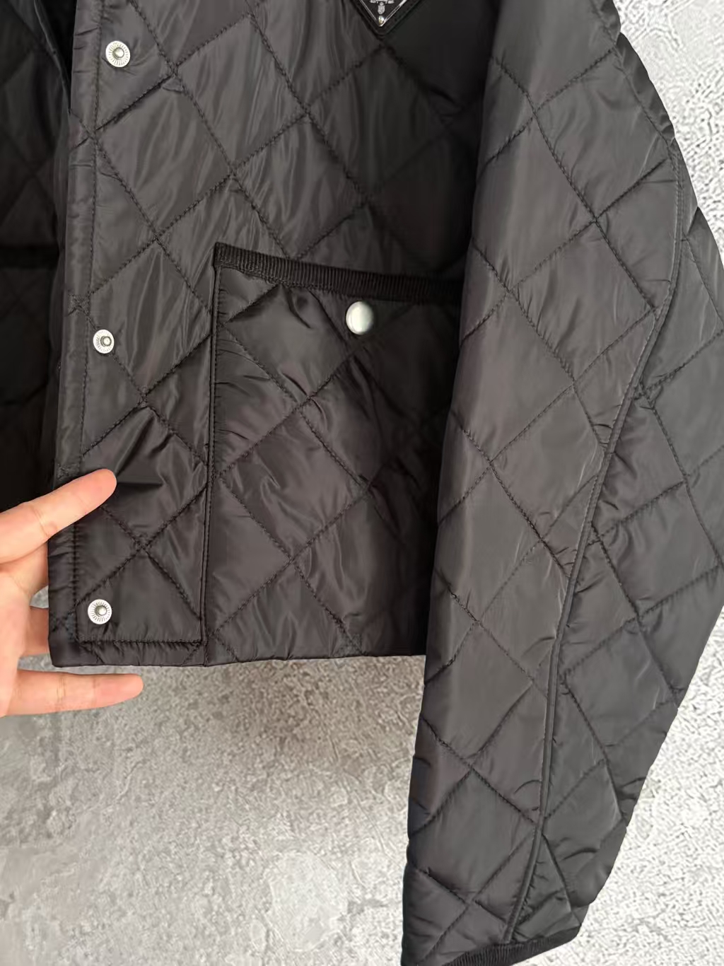 Prada Black Lightweight Re-Nylon Short Jacket - Quilted, Corduroy Trim