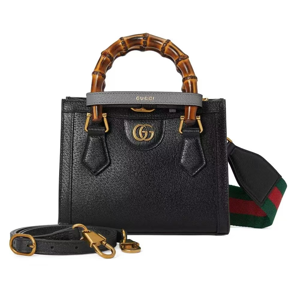 Gucci Diana Small Bamboo Tote Bag in Black | Leather with Detachable Neon Straps