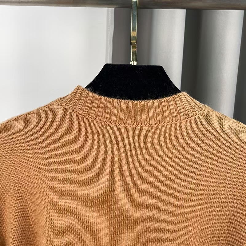 Prada Camel Cashmere & Wool Sweater | Intarsia Logo, Classic Men's Fit