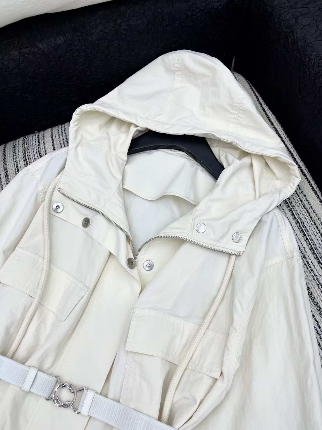 Prada Ivory Tech Crepe Short Jacket | Oversized Pleated Design with Elastic Waistban