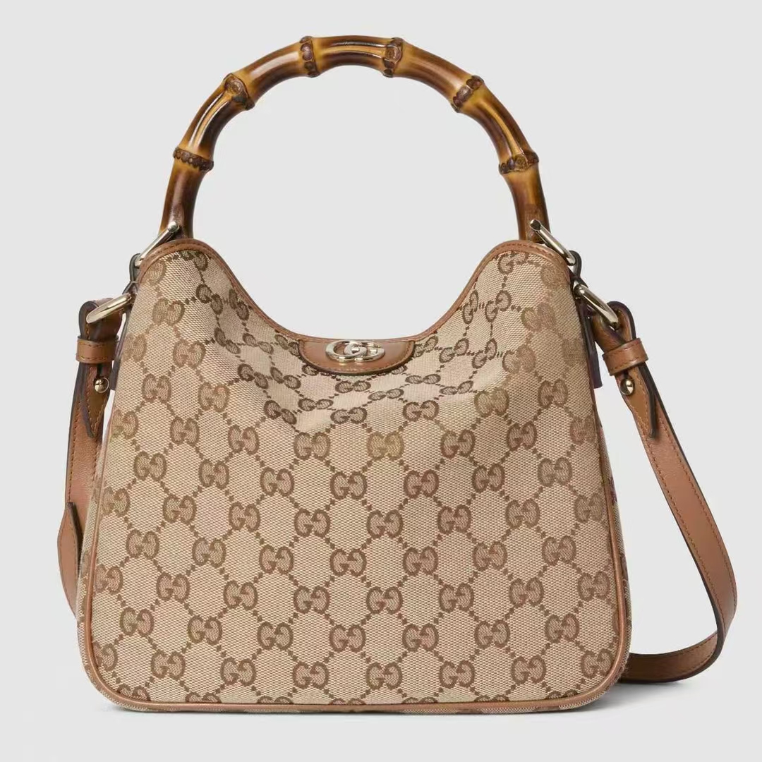 Gucci Diana Small Shoulder Bag | Beige & Brown GG Canvas with Bamboo Handle