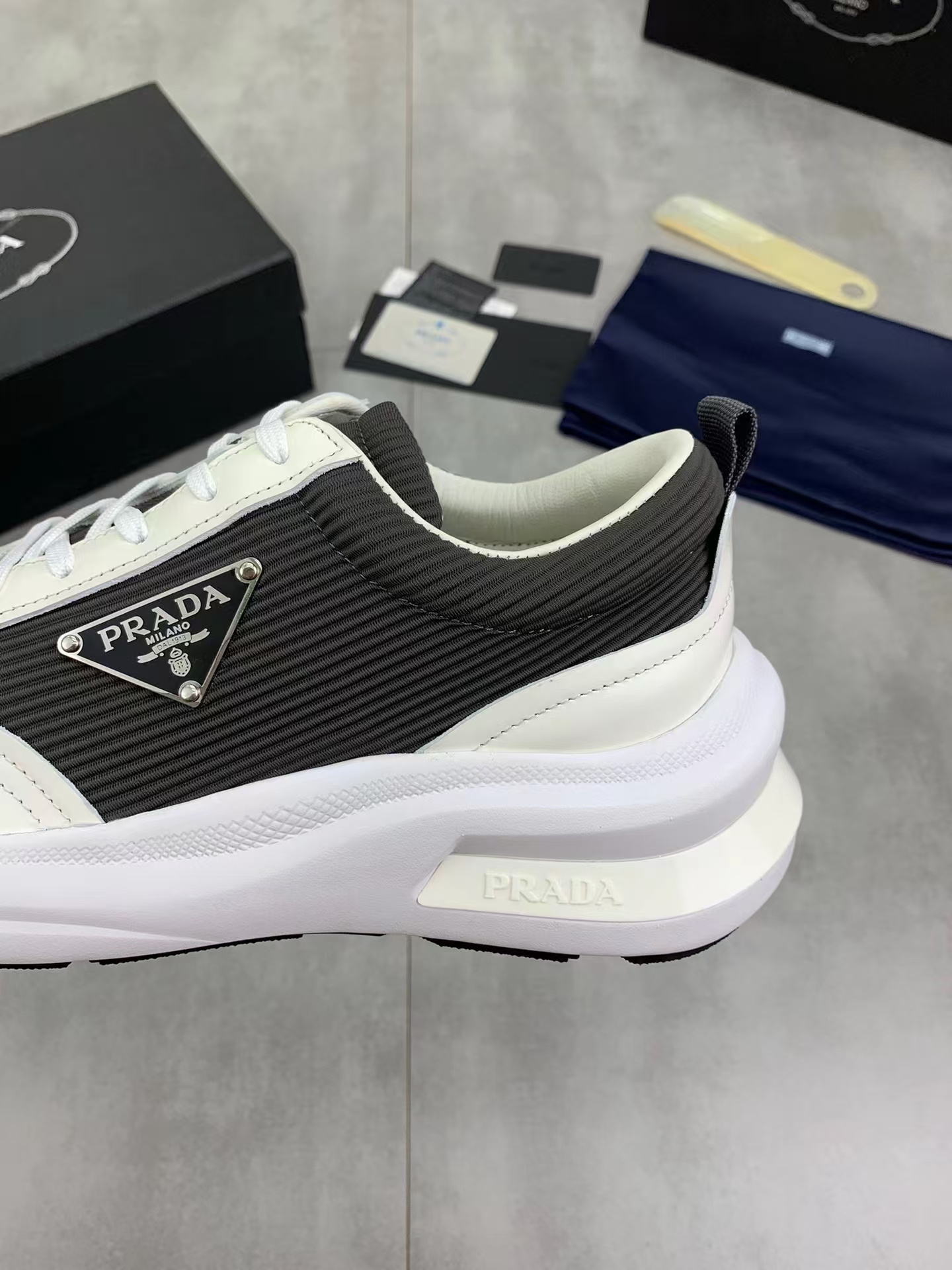 Prada New Arrival Men's White & Brown Leather Sneaker | Premium Casual Athletic Shoe