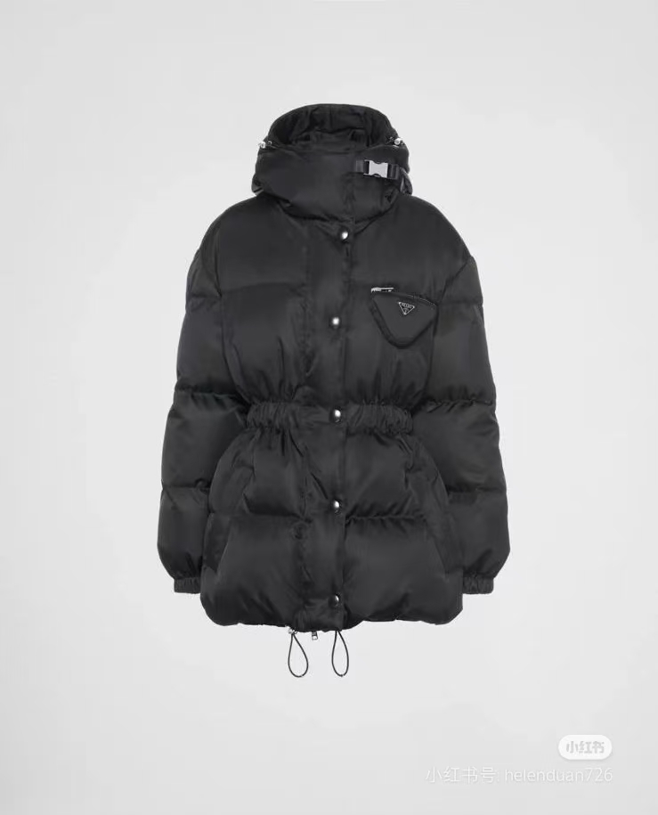 Prada Black Re-Nylon Down Jacket with 3D Triangle Pocket - FW21 Collection
