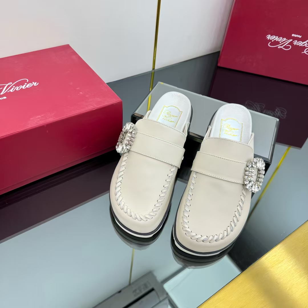 Roger Vivier Beige Calfskin Birken Flat