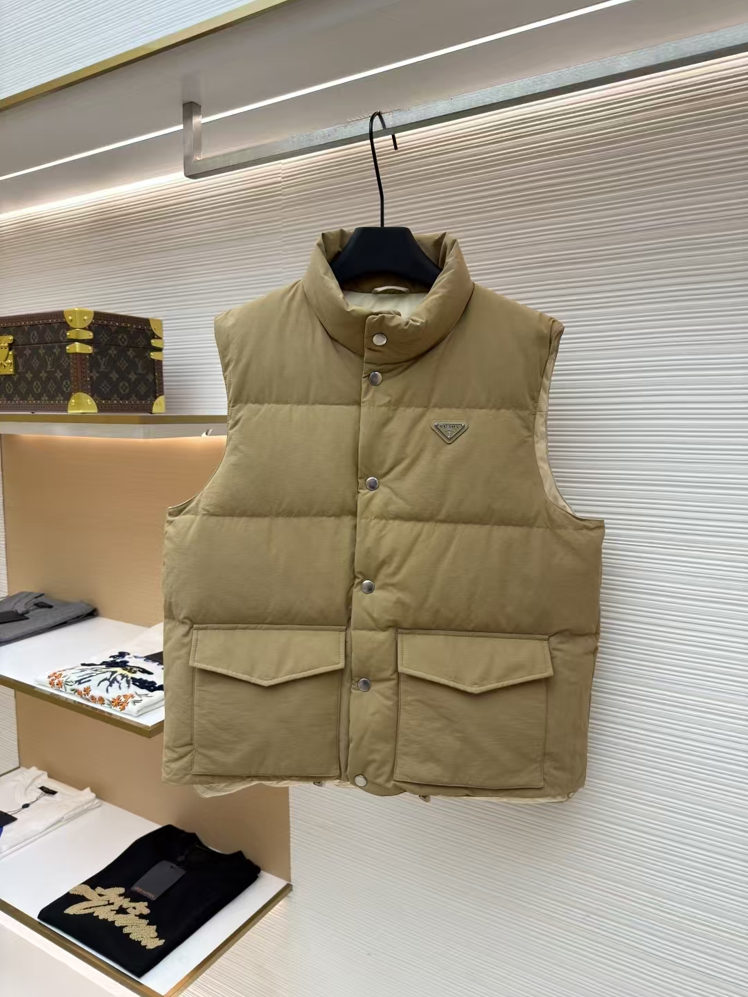 Prada Cork Beige Padded Vest - Sporty, Modern, Logo Detail