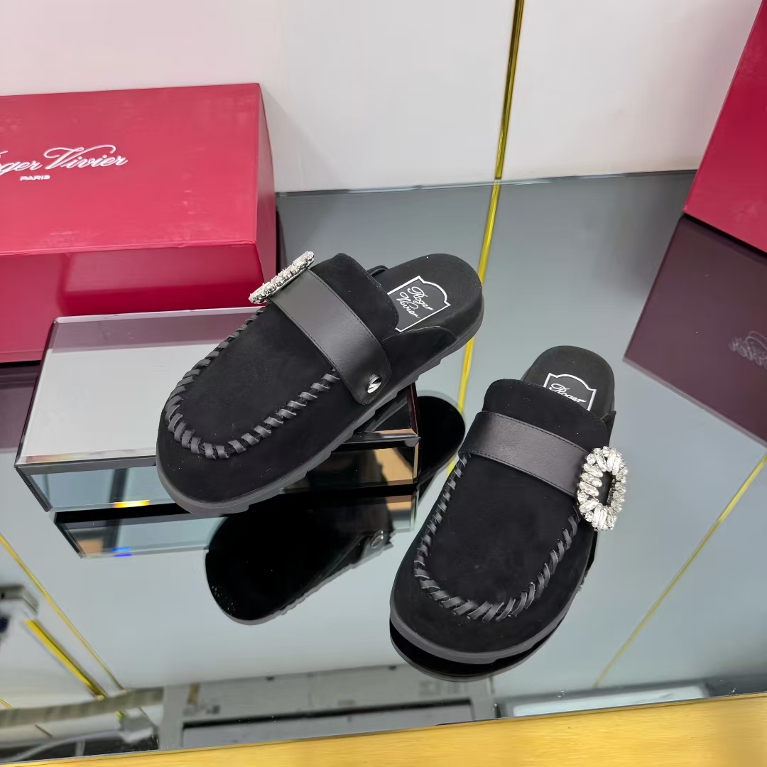 Roger Vivier Black Suede Birken Flat