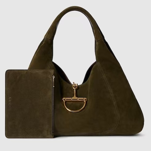 Gucci Softbit Large Shoulder Bag | Forest Green Suede with Oversized Horsebit Closure