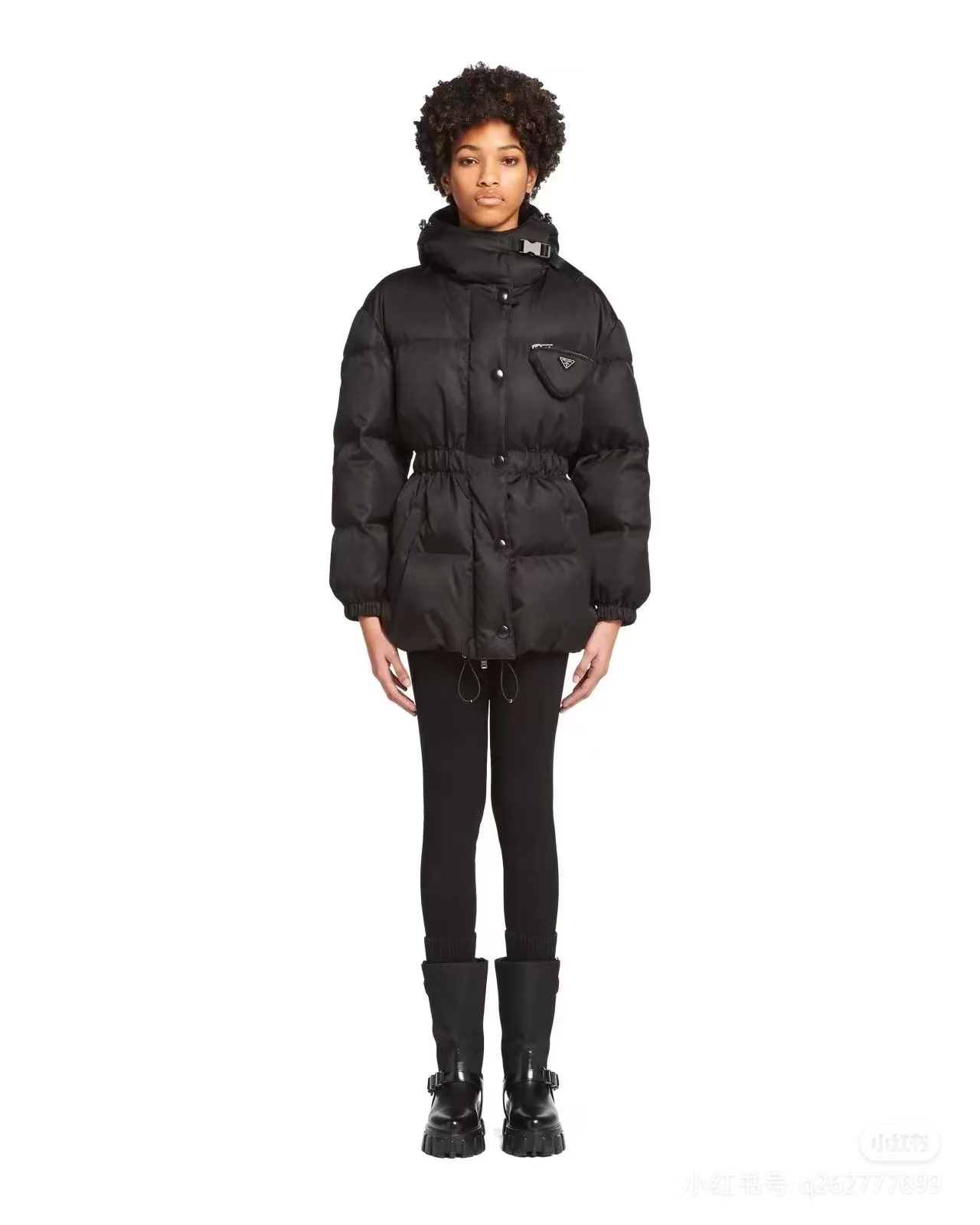 Prada Black Re-Nylon Down Jacket with 3D Triangle Pocket - FW21 Collection