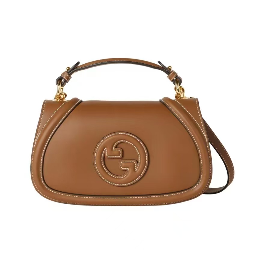 Gucci Blondie Medium Tote Bag | Brown Glossy Leather with Interlocking Double G