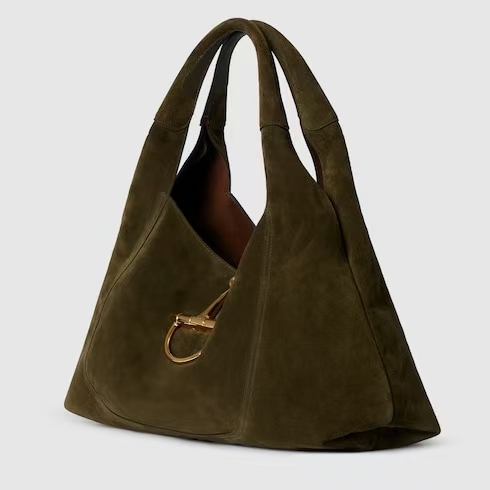 Gucci Softbit Large Shoulder Bag | Forest Green Suede with Oversized Horsebit Closure