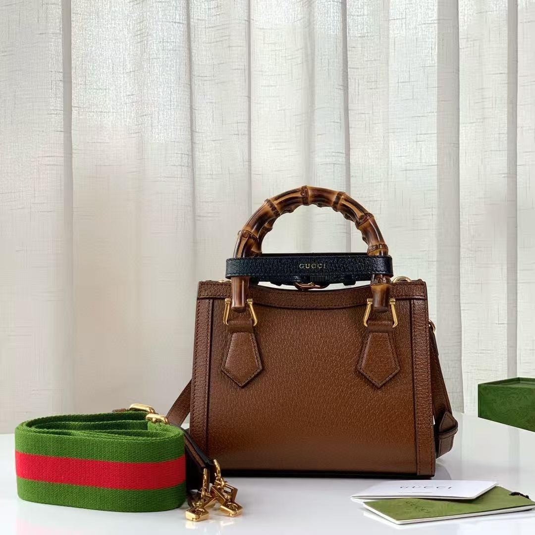 Gucci Diana Small Bamboo Tote Bag in Natural Brown | Leather with Detachable Neon Straps