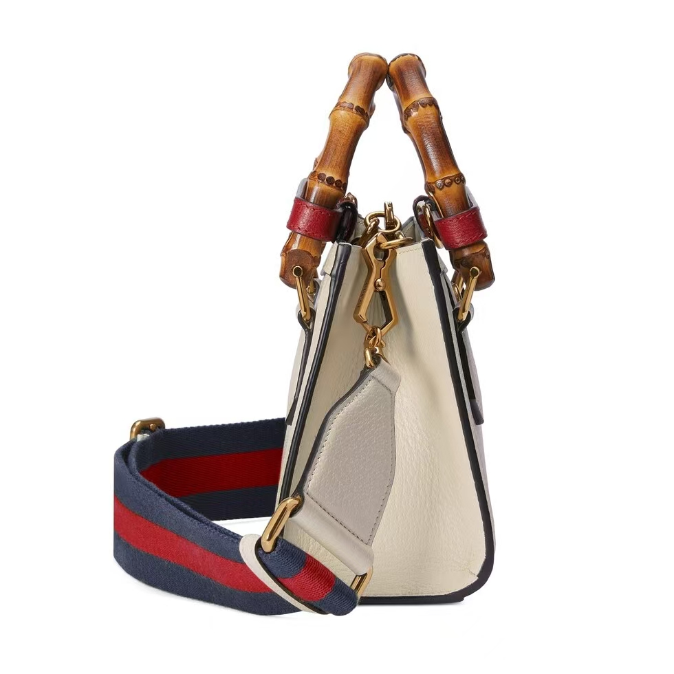 Gucci Diana Small Bamboo Tote Bag | White Leather with Detachable Neon Straps