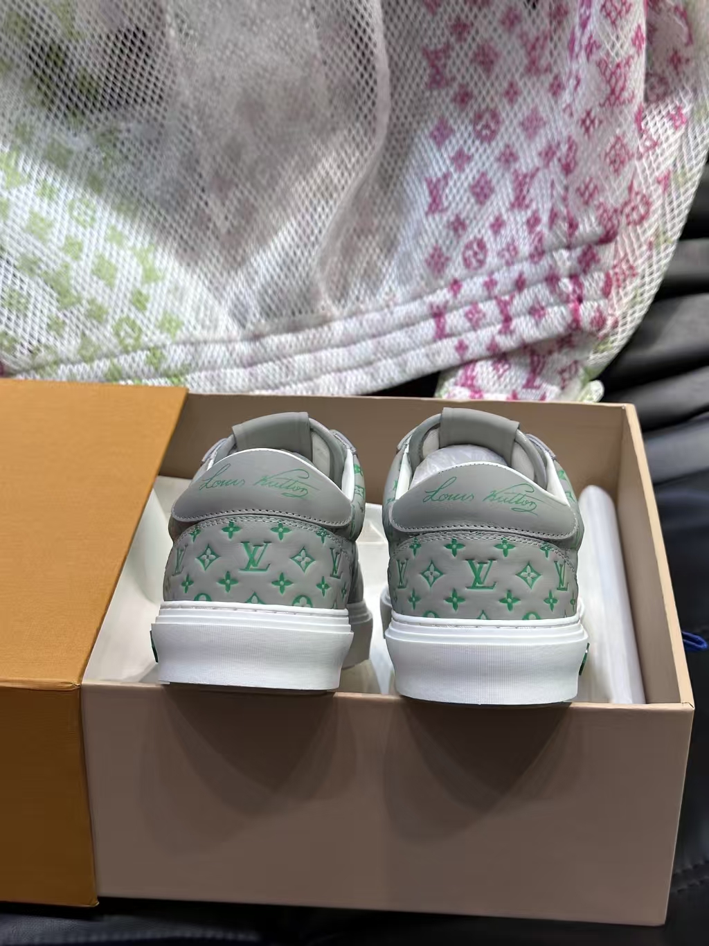 Louis Vuitton Monogram Men's Grey & Green Casual Sneaker | Leather Athletic Shoe